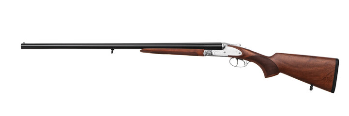 Hunting double-barrelled gun on a white background.  Double Shotgun isolated on  white back.