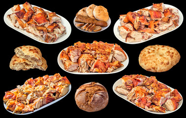 Plateful of Gourmet Spit Roasted Pork Meat Slices with Traditional Pita Leavened Flatbread and...