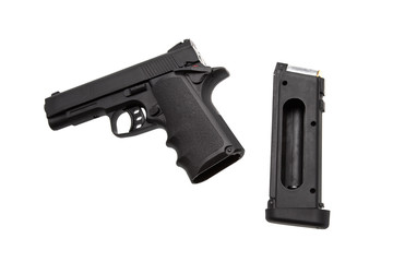 Pneumatic pistol isolated on white background.