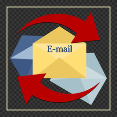 Email icon. Symbol of modern technology. Vector illustration of a collection of elements of envelopes and arrows on a transparent background.