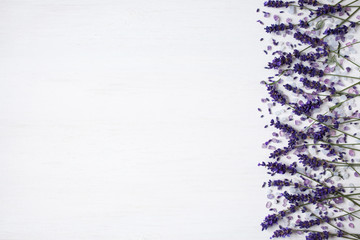 Background with lavender flowers and bath salt