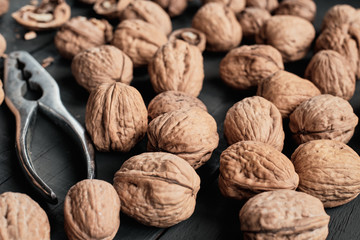 Walnuts on black table
