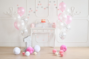 One year birthday decorations. Children birthday decorations. 