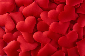 Many volumetric red hearts for Valentine's Day with love