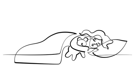 Sleeping little girl with bear Vector illustration