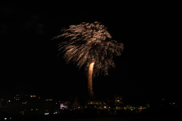 Firework celebrating Bastille Day in Biarritz city. Basque Country of France.