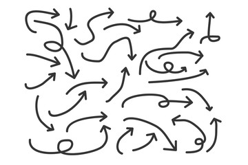 black hand drawn arrows set icon template color editable. Art design grunge sketch handmade watercolor doodle symbol vector sign isolated on white background. Simple logo vector illustration for graph