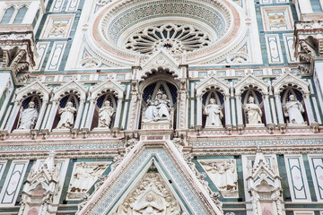 Detail of the facade of the beautiful Florence Cathedral consecrated in 1436