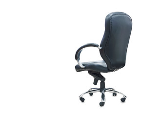 The back view of office chair from black leather. Isolated