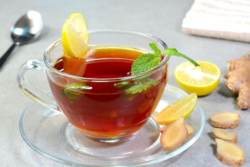Closeup view of ginger lemon tea
