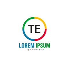 Initial TE logo template with modern frame. Minimalist TE letter logo vector illustration