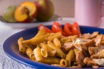 pasta with grated cheese,eggs and chicken