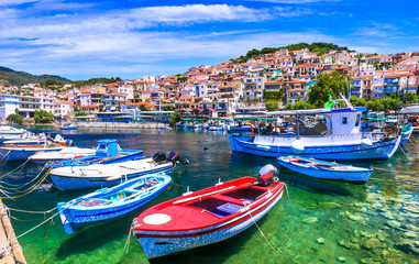 Fototapeta na wymiar Traditional colorful Greece - travel in Lesvos Island, scenic Plomari town