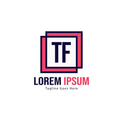 Initial TF logo template with modern frame. Minimalist TF letter logo vector illustration