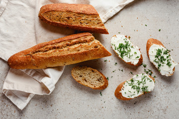 Baguette and cheese sandwiches.