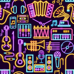 Music Neon Seamless Pattern