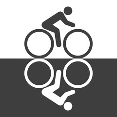 Icon cyclist and its reflection. Vector on a double background