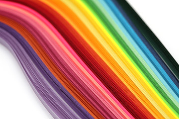 Abstract gradient rainbow color wave curl strip paper background. Template for prints, posters, cards.