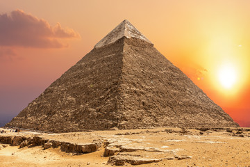 Fototapeta na wymiar Famous Pyramid of Chephren and the sunset in Giza