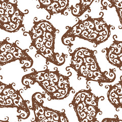 Seamless pattern of beautiful paisley cucumbers Turkish, Indian. Vector illustration