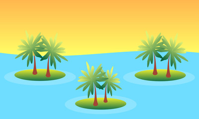 Summer landscape background tropical sea beach with a palm trees. Summer sea view. Vector graphic illustration.