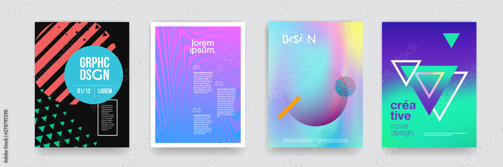 Poster Abstract geometric patterns and modern texture backgrounds. Vector halftone color gradient, modern blend graphic background design