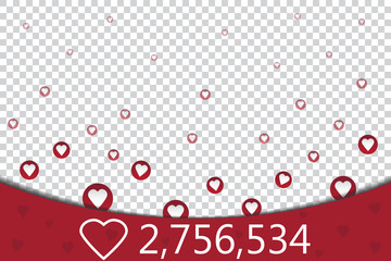 Counter Notification Icon on transparent background. Follower. Icon likes symbol, button, ui, web. Social media likes. Vector illustration