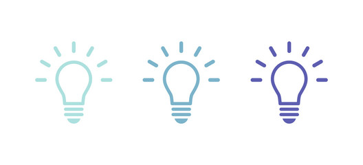 Set: Light bulb icon. Cool colors. Vector illustration, flat design