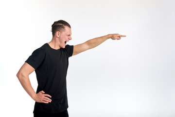 Body language. Men's domination. Angry aggressive frustrated emotional young man screaming and...