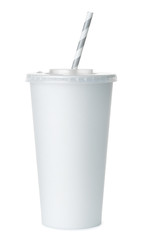 Blank paper cup with lid and straw