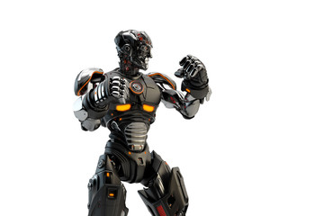 Obraz na płótnie Canvas Black robot boxer in rack stand, 3d rendering