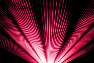 Red laser show nightlife club stage and shining sparkling rays. Luxury entertainment in nightclub event, festival, concert or New Years Eve. Ray beams are symbol for science and universe research - 278800628