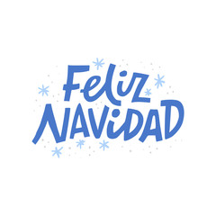 Feliz navidad hand drawn blue vector lettering