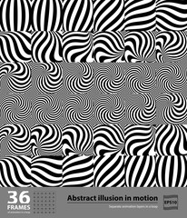 Abstract illusion in motion. 36 frames. Hypnotic Black and White element in motion. Separate animation layers in a loop. Vector