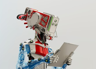 Cyborg working with digital tablet, 3d illustration © Vladislav Ociacia