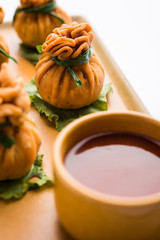 Crispy Potli Samosa or veg money bags are delicious Indian snacks of spiced aloo and mix veggies Or Meat/kheema  stuffed in flaky dough. It's a great creative starter or appetiser. served with ketchup