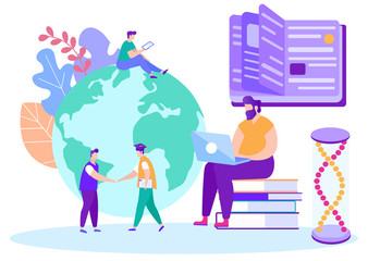 Man with Laptop Studying Lesson Online. E-Learning