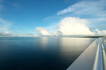 Miyako island, Japan - June 26, 2019: Pacific Ocean and Irabu island and Shimoji island viewed from Irabu bridge