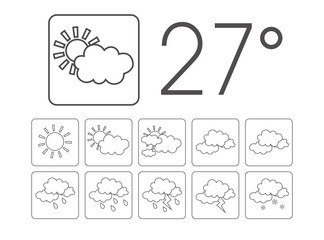 Weather vector icons flat design. Set cartoon cute cloud and sun.