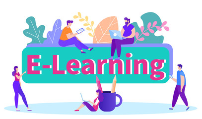 Naklejka premium Modern Technology E-Learning. Online Training.