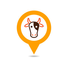 Cow vector pin map icon. Animal head