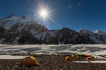 Deken met patroon Gasherbrum K2 bergtop, op een na hoogste berg ter wereld, K2 trektocht, Pakistan, Azië