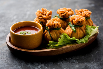 Crispy Potli Samosa or veg money bags are delicious Indian snacks of spiced aloo and mix veggies Or Meat/kheema  stuffed in flaky dough. It's a great creative starter or appetiser. served with ketchup