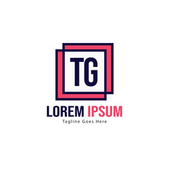 Initial TG logo template with modern frame. Minimalist TG letter logo vector illustration