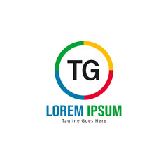 Initial TG logo template with modern frame. Minimalist TG letter logo vector illustration
