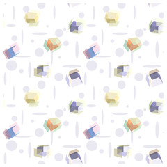 Vector seamless pattern with 3d cubes, falling apart edges and geometric shapes.