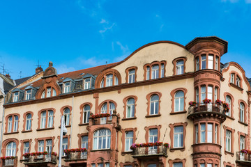 decorativ historical building with apartment in street called Rue Vauban. Metz, France