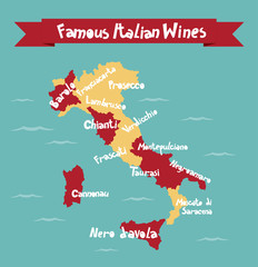 A map of famous Italian wines and regions of their production
