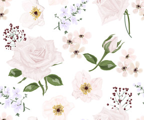 Seamless pattern with Rose flowers. Watercolor. Vector, EPS 10.