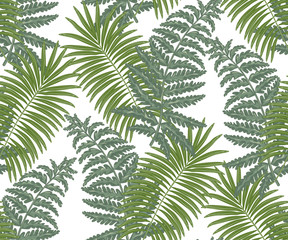 Seamless pattern with tropical leaf palm. Watercolor.  Vector illustration. EPS 10.